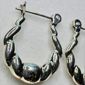 925 Twisted Oval Hoop Earrings - Sterling Silver 3/4”